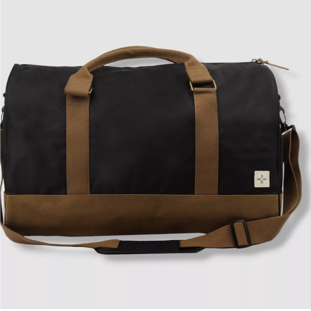 Sun + Stone Men's Black Reed Colorblocked Duffel Bag in Black & Tan, NWT $100